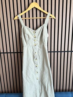 Japna Olive Green Button Front Midi Dress Size Small